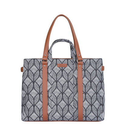 Monochrome Handcrafted Printed Tote Bag – Elegant Women’s Shoulder Purse with Vegan Handles