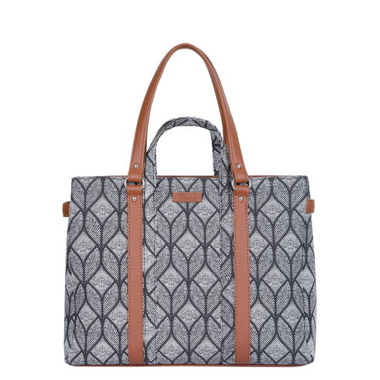 Monochrome Handcrafted Printed Tote Bag – Elegant Women’s Shoulder Purse with Vegan Handles