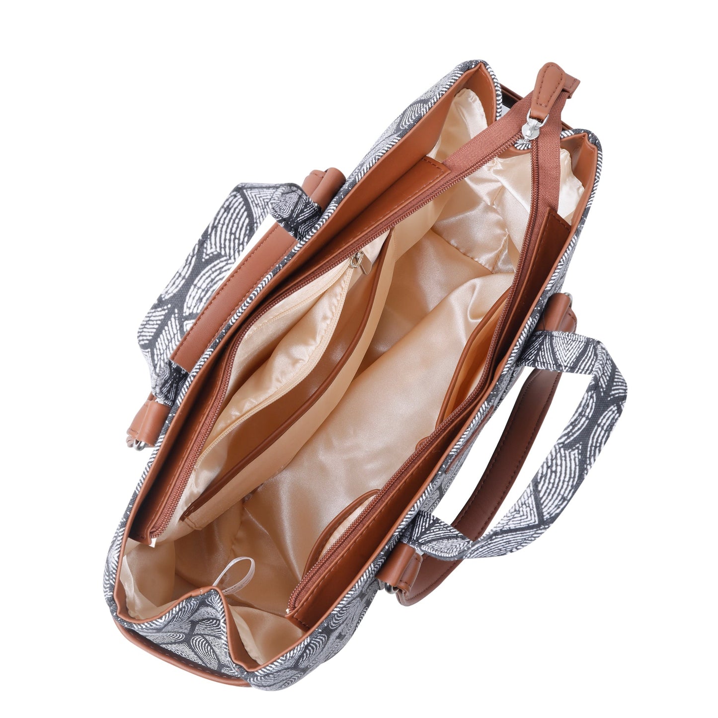 Monochrome Handcrafted Printed Tote Bag – Elegant Women’s Shoulder Purse with Vegan Handles