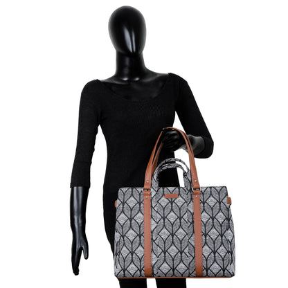 Monochrome Handcrafted Printed Tote Bag – Elegant Women’s Shoulder Purse with Vegan Handles