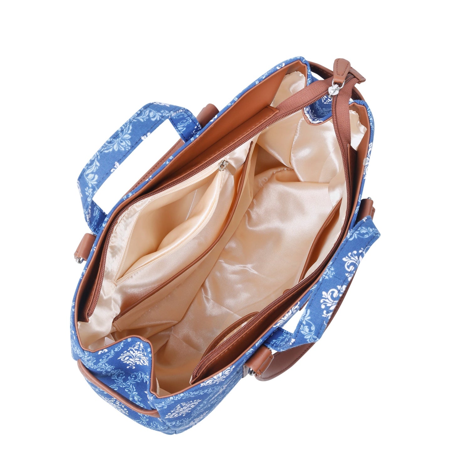 Blue Handcrafted Printed Tote Bag – Women’s Satchel Purse with Vegan Leather Handles