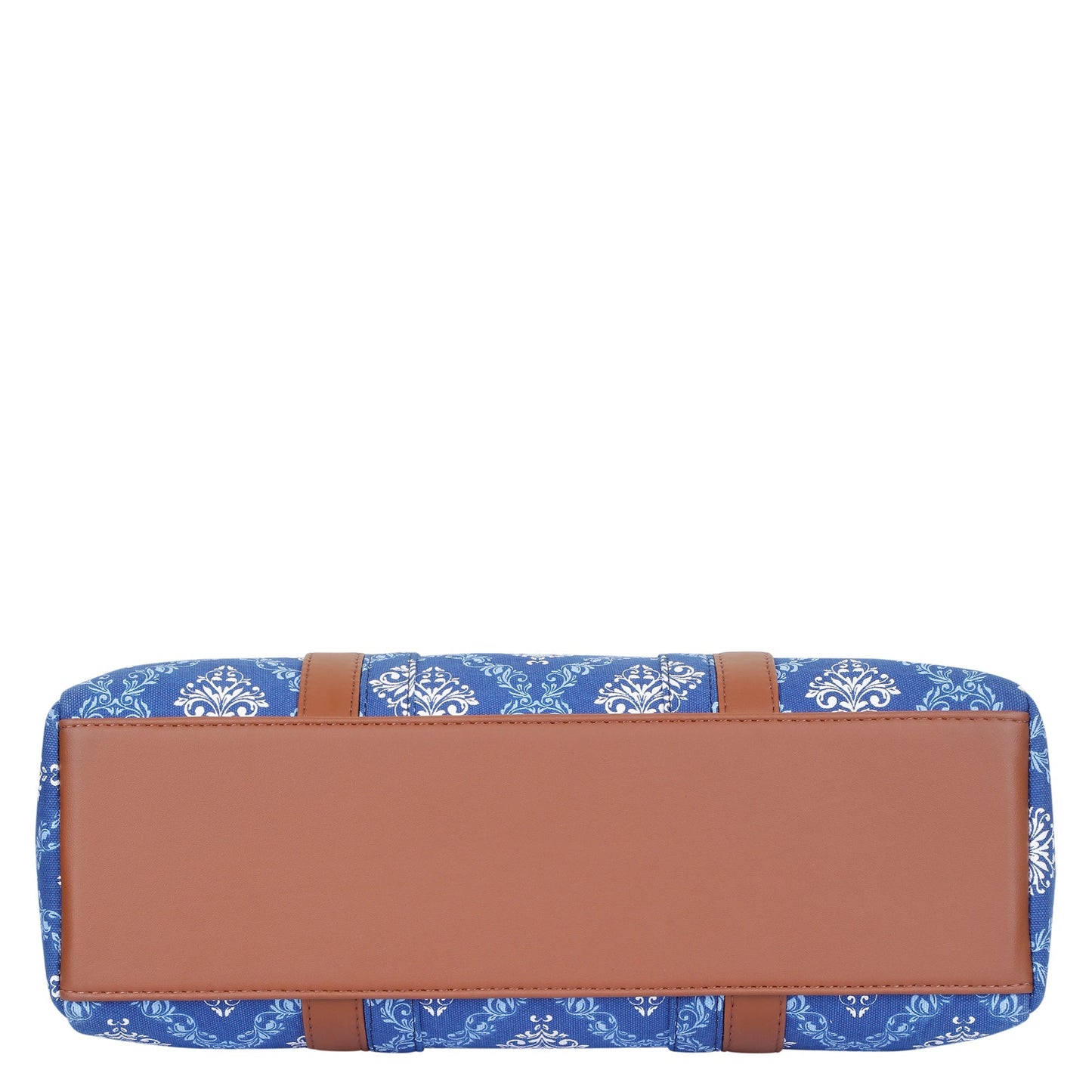 Blue Handcrafted Printed Tote Bag – Women’s Satchel Purse with Vegan Leather Handles