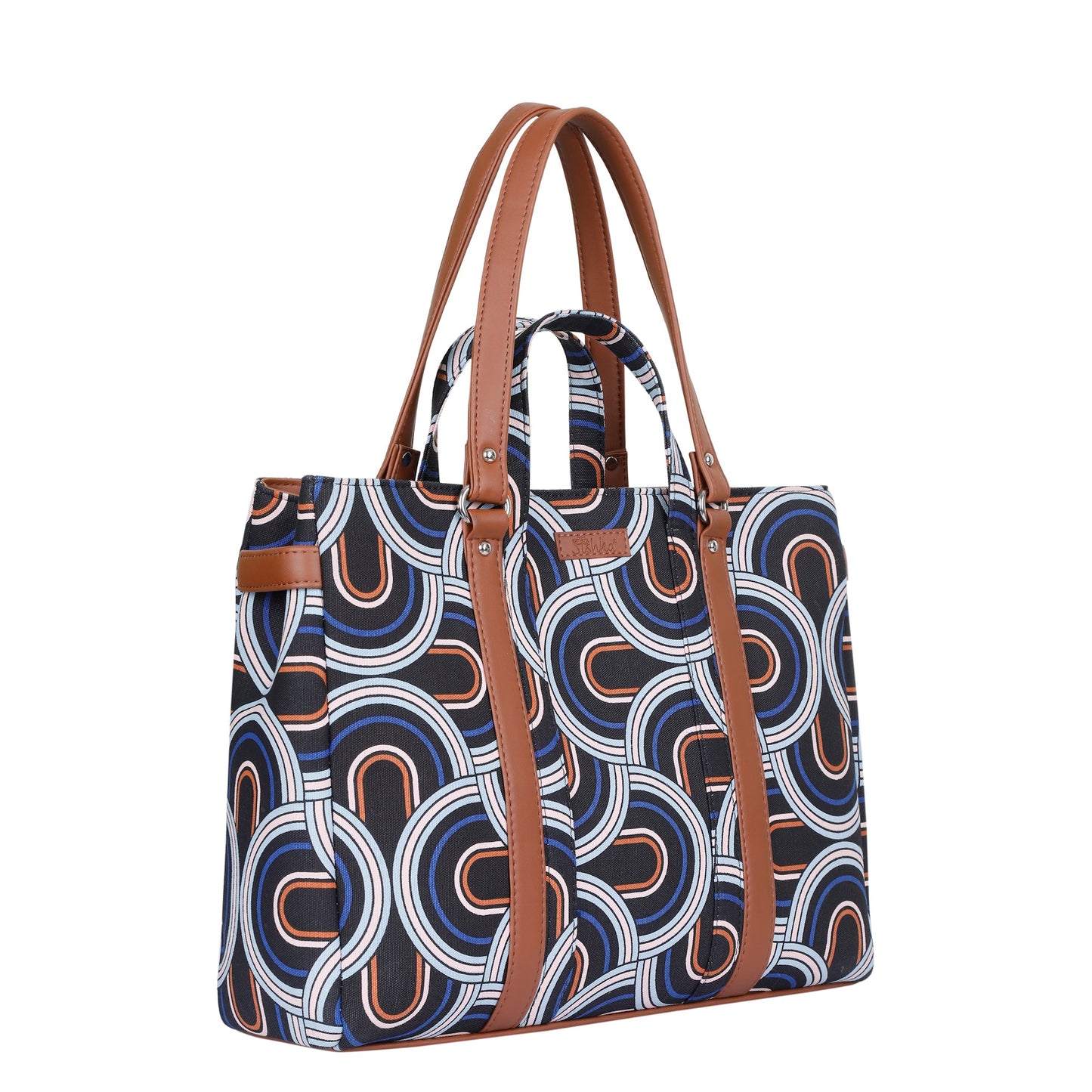 Abstract Handcrafted Printed Tote Bag – Women’s Shoulder Purse with Vegan Handles