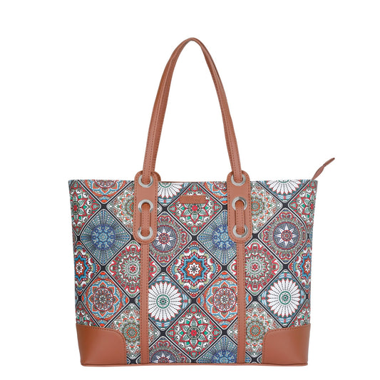 Multicolor Handcrafted Printed Tote Bag – Shoulder Purse with Vegan Trim for Daily Use