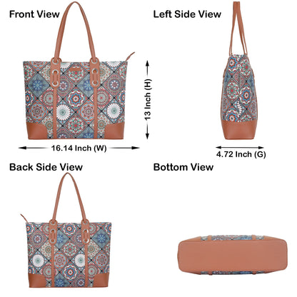 Multicolor Handcrafted Printed Tote Bag – Shoulder Purse with Vegan Trim for Daily Use