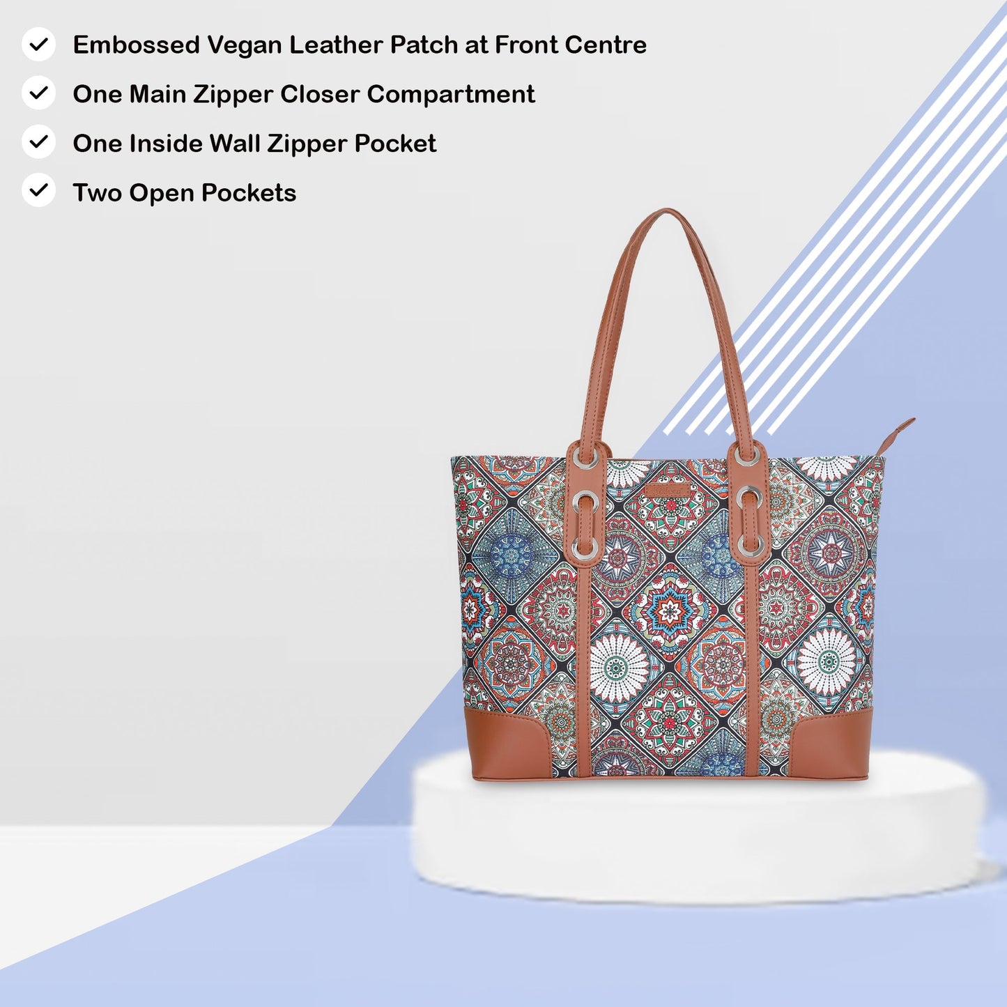 Multicolor Handcrafted Printed Tote Bag – Shoulder Purse with Vegan Trim for Daily Use