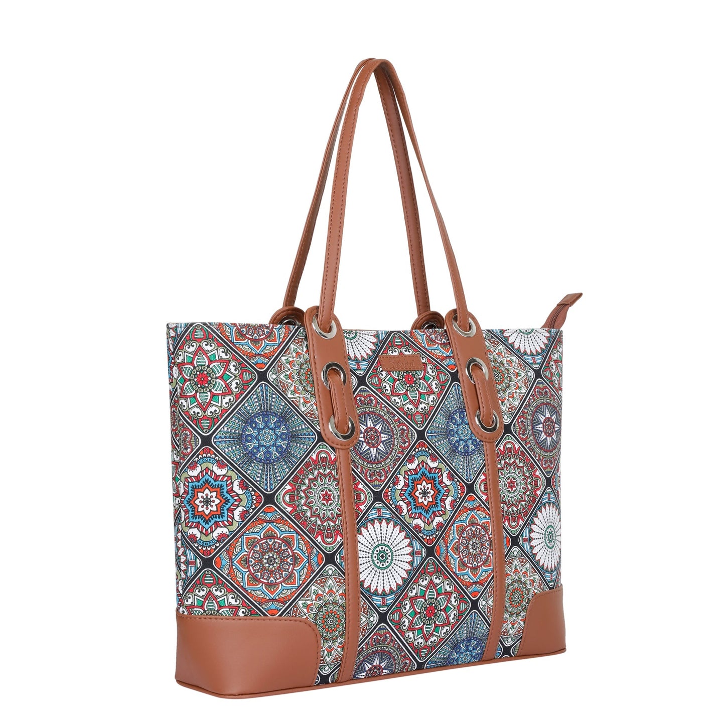 Multicolor Handcrafted Printed Tote Bag – Shoulder Purse with Vegan Trim for Daily Use