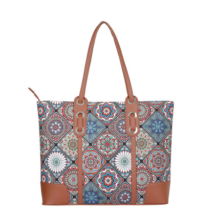 Multicolor Handcrafted Printed Tote Bag – Shoulder Purse with Vegan Trim for Daily Use