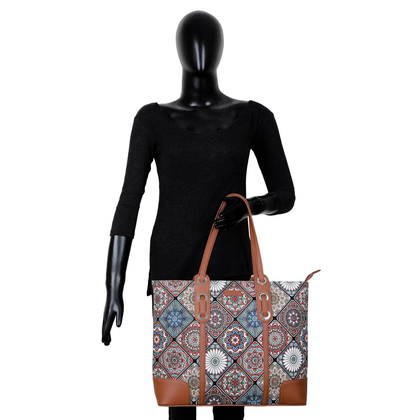 Multicolor Handcrafted Printed Tote Bag – Shoulder Purse with Vegan Trim for Daily Use