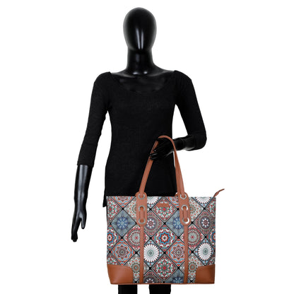 Multicolor Handcrafted Printed Tote Bag – Shoulder Purse with Vegan Trim for Daily Use