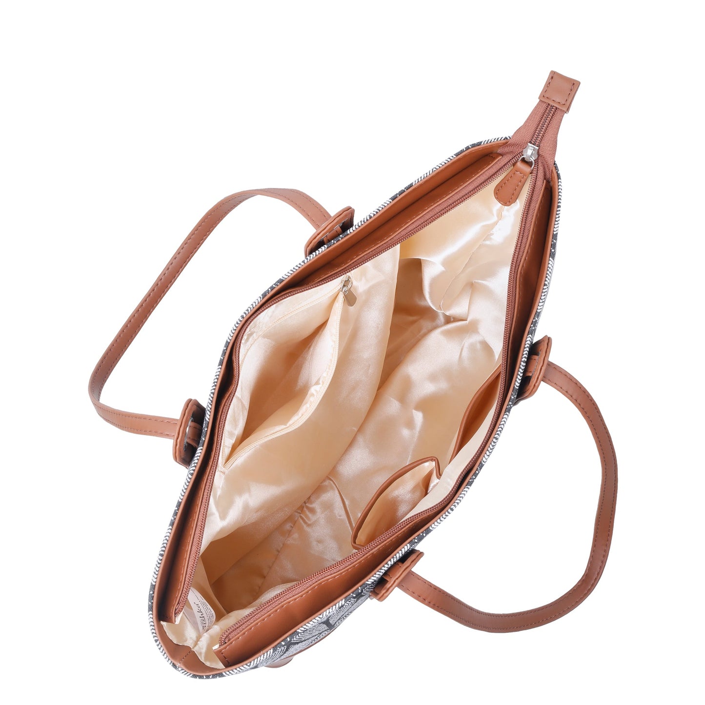 Monochrome Handcrafted Printed Tote Bag – Vegan-Trim Satchel for Women’s Work & Travel