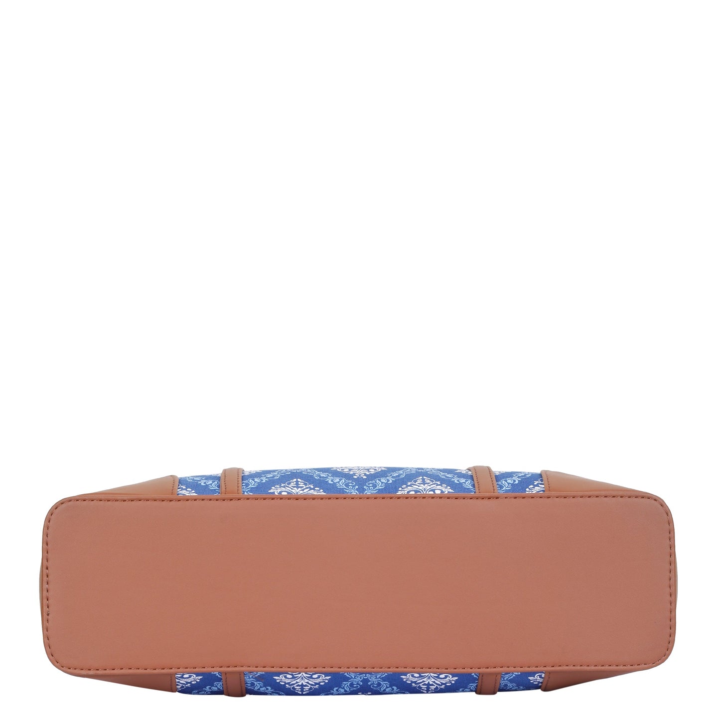 Blue Handcrafted Printed Tote Bag – Elegant Women’s Shoulder Purse with Vegan Trim