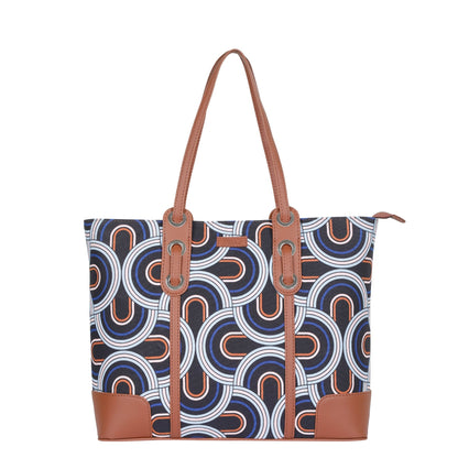Abstract Handcrafted Printed Tote Bag – Cotton Satchel with Vegan Trim for Casual Use