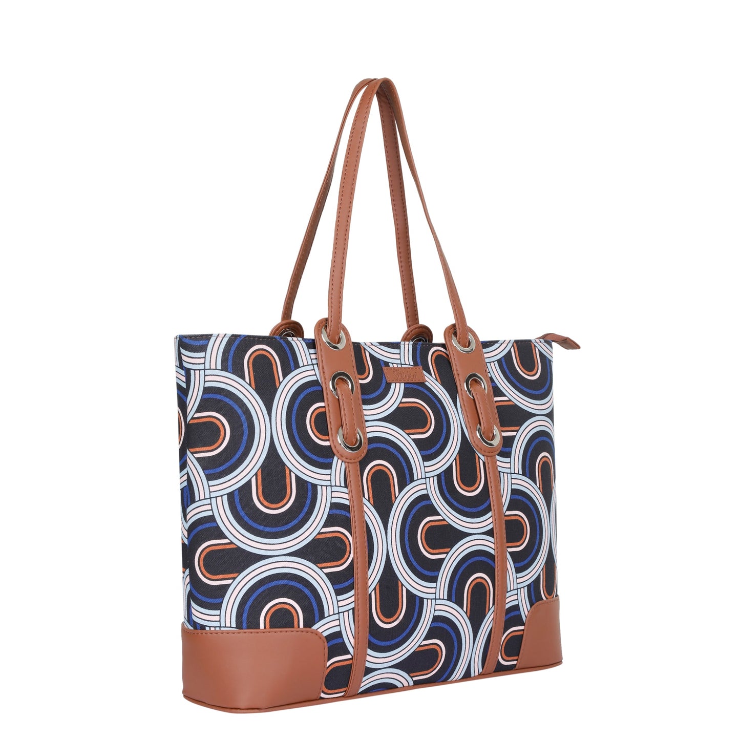 Abstract Handcrafted Printed Tote Bag – Cotton Satchel with Vegan Trim for Casual Use