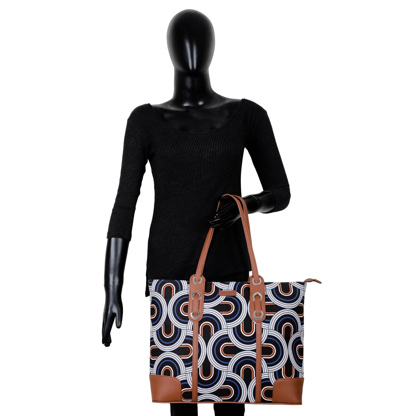 Abstract Handcrafted Printed Tote Bag – Cotton Satchel with Vegan Trim for Casual Use