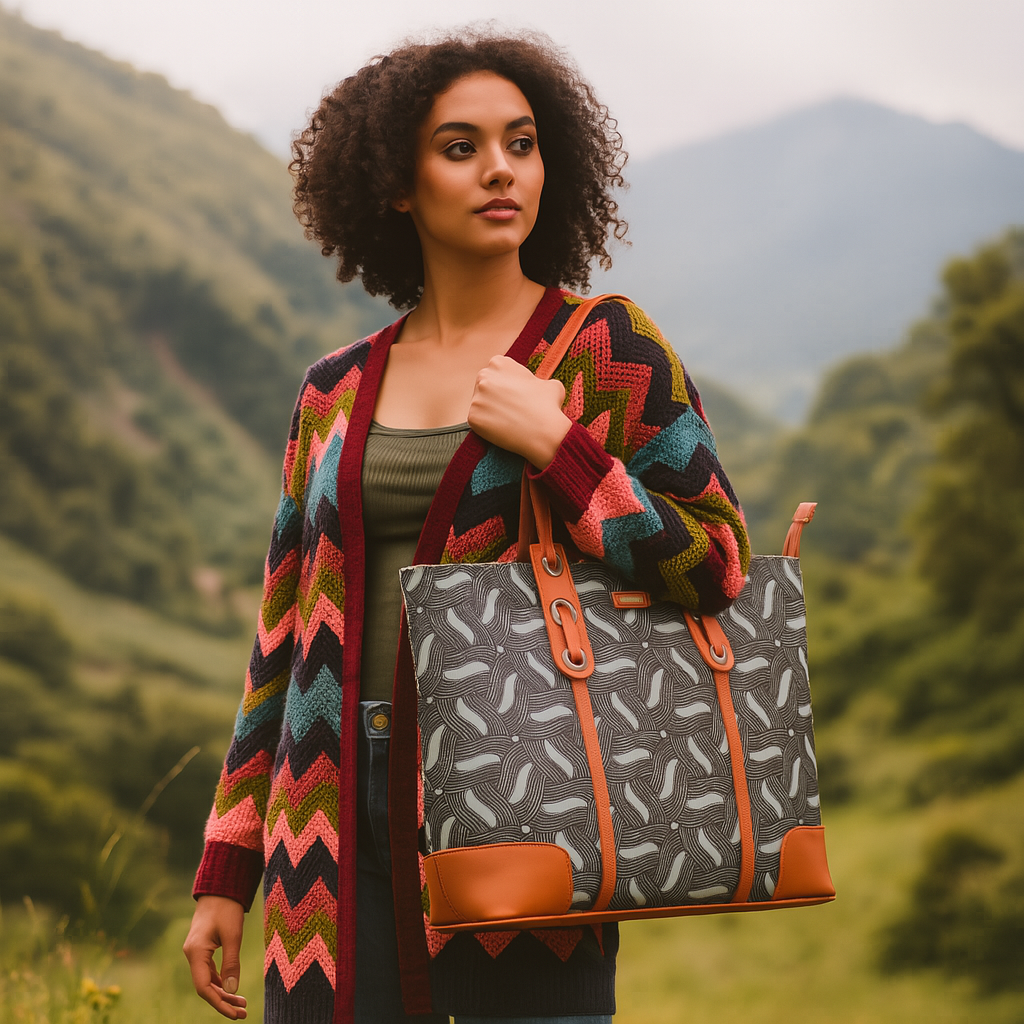 Olive Green Handcrafted Printed Tote Bag – Stylish Shoulder Satchel with Vegan Trim