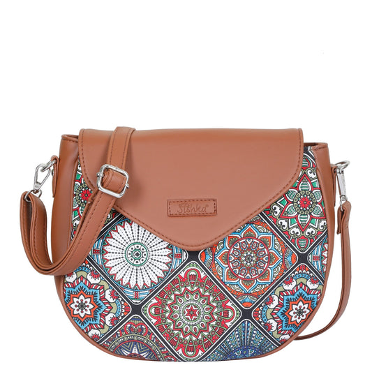 Mandala Printed Fabric Half-Moon Crossbody Bag – Women’s Sling Shoulder Purse