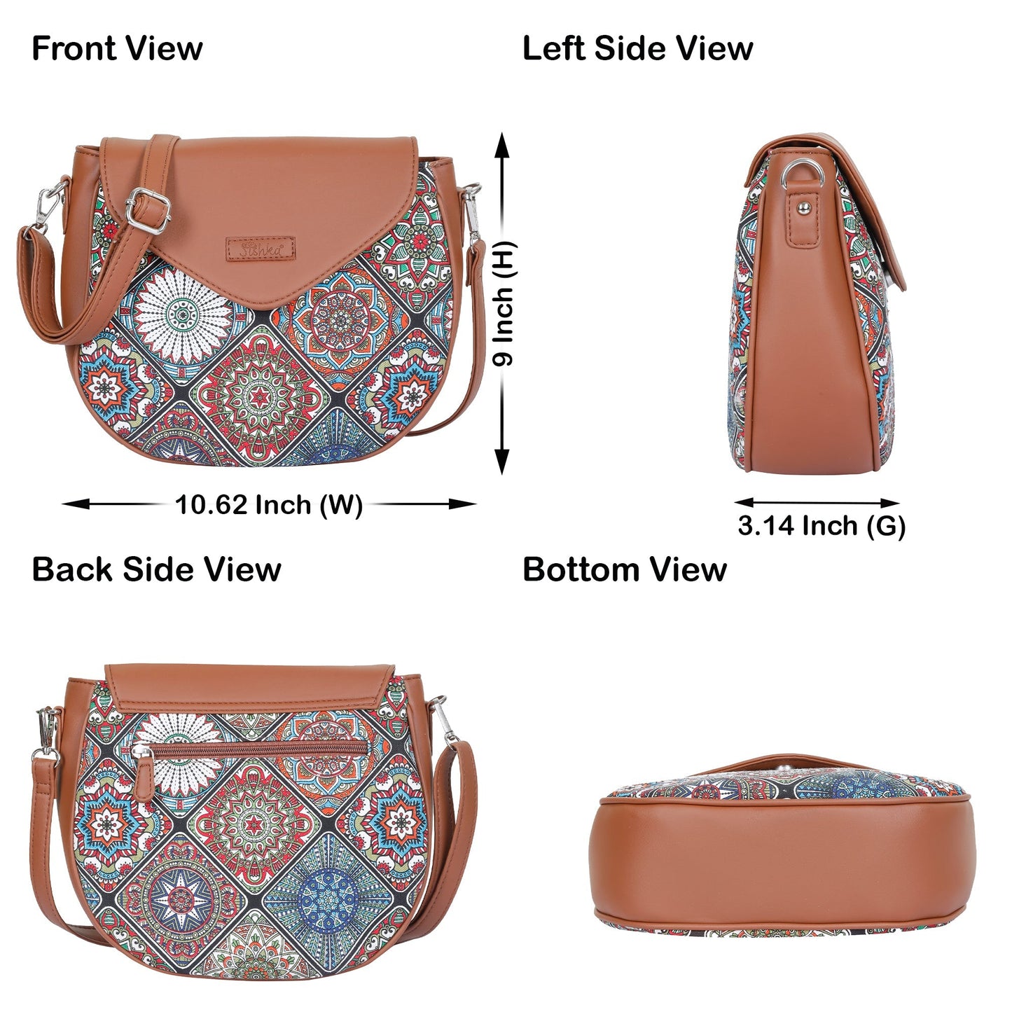 Mandala Printed Fabric Half-Moon Crossbody Bag – Women’s Sling Shoulder Purse