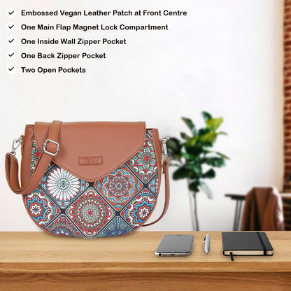 Mandala Printed Fabric Half-Moon Crossbody Bag – Women’s Sling Shoulder Purse