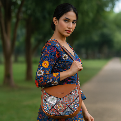 Mandala Printed Fabric Half-Moon Crossbody Bag – Women’s Sling Shoulder Purse