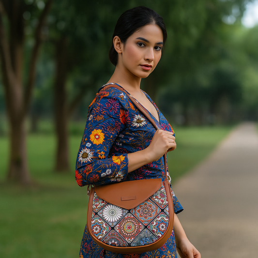 Mandala Printed Fabric Half-Moon Crossbody Bag – Women’s Sling Shoulder Purse