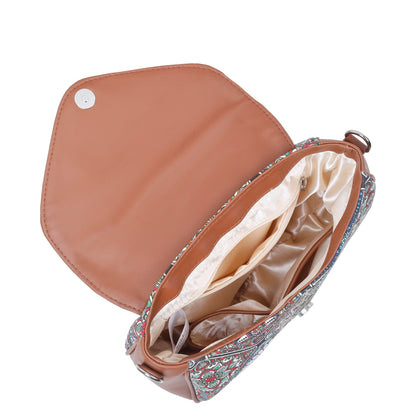 Mandala Printed Fabric Half-Moon Crossbody Bag – Women’s Sling Shoulder Purse