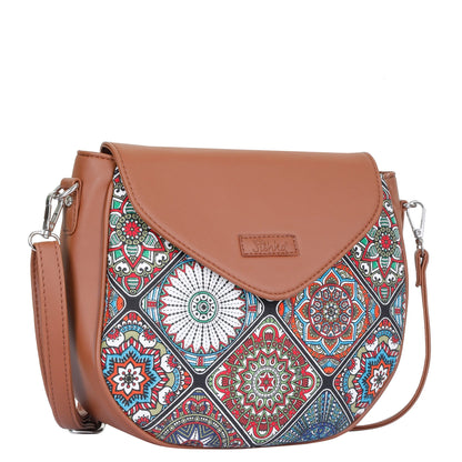 Mandala Printed Fabric Half-Moon Crossbody Bag – Women’s Sling Shoulder Purse