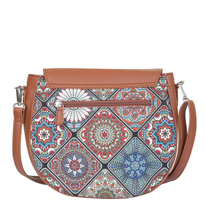 Mandala Printed Fabric Half-Moon Crossbody Bag – Women’s Sling Shoulder Purse