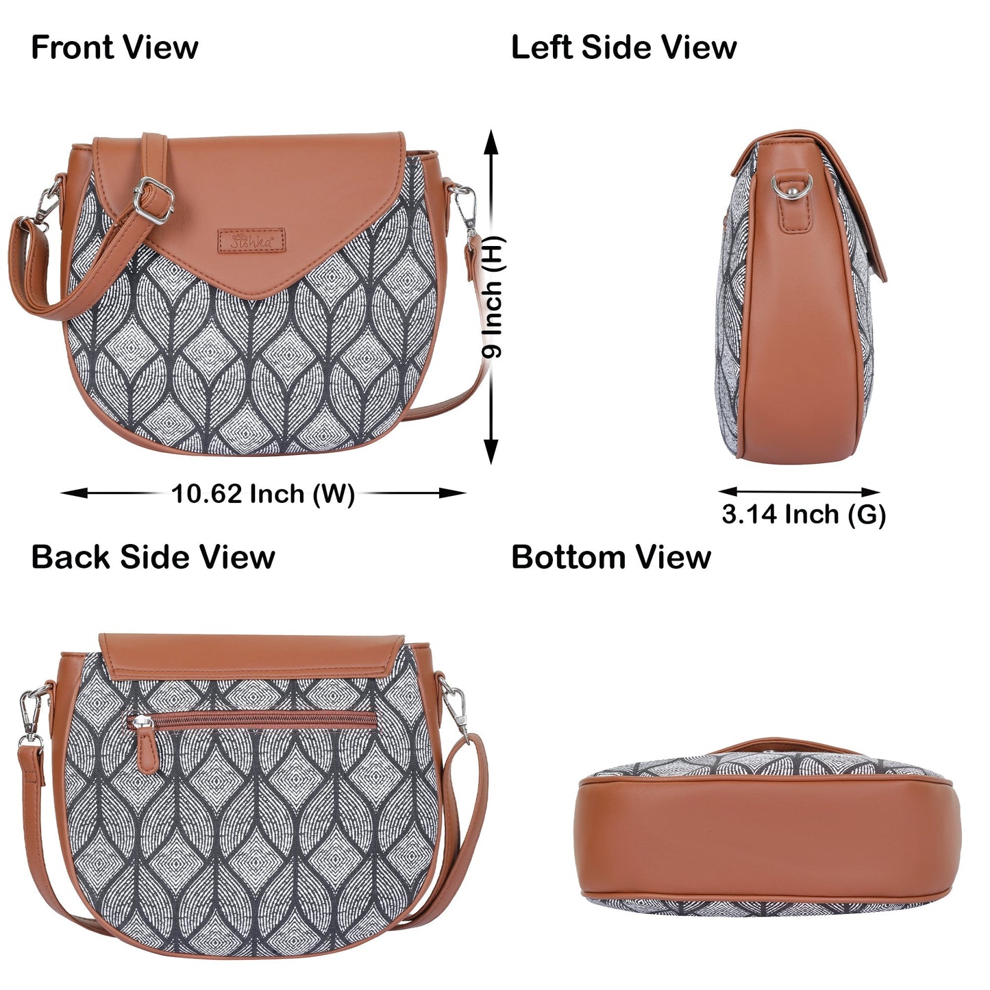 Monochrome Ladies Crossbody Sling Bag – Handcrafted Printed Shoulder Purse
