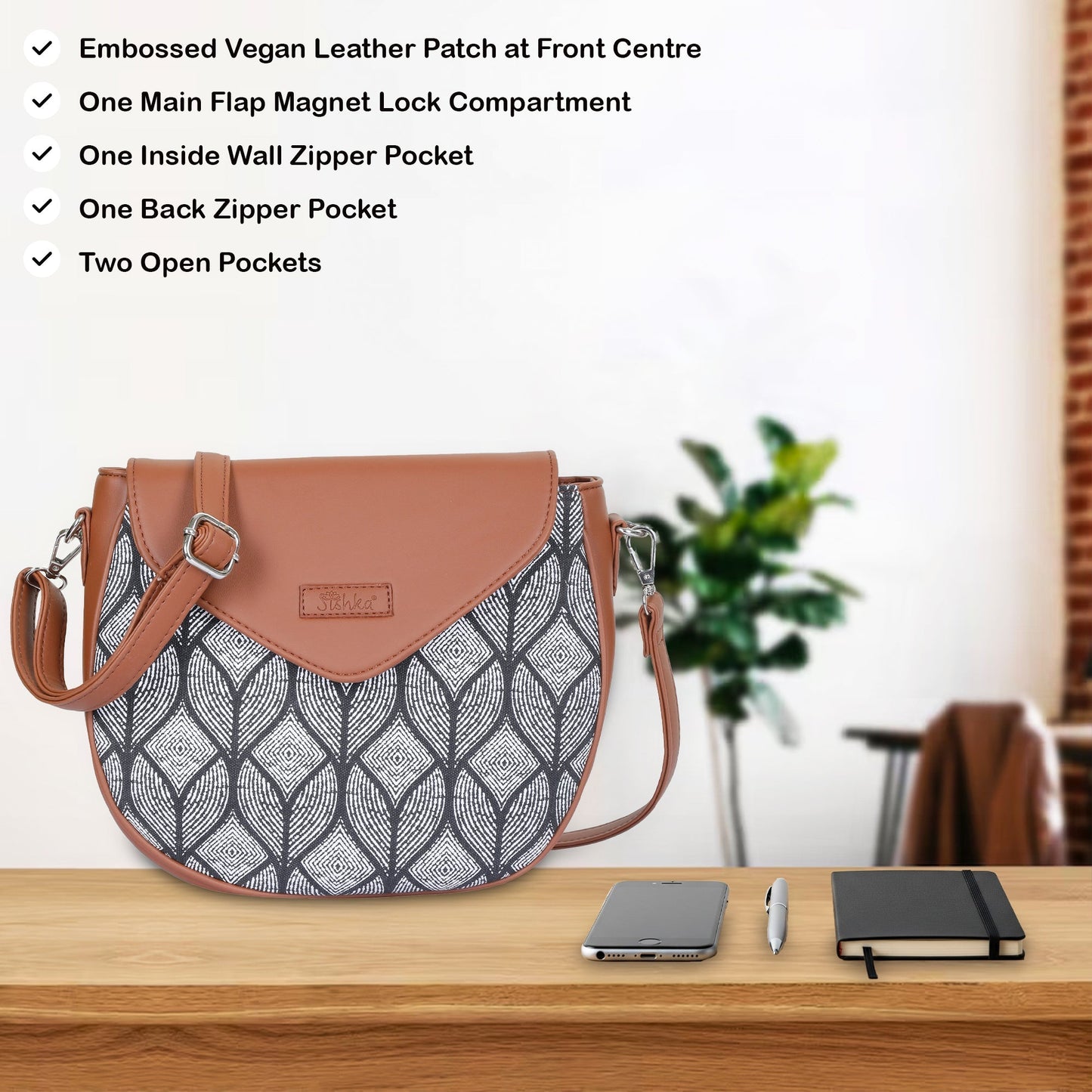 Monochrome Ladies Crossbody Sling Bag – Handcrafted Printed Shoulder Purse