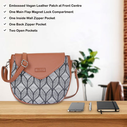 Monochrome Ladies Crossbody Sling Bag – Handcrafted Printed Shoulder Purse