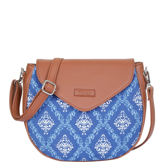 Blue Crossbody Sling Bag – Handcrafted Printed Purse with Adjustable Strap