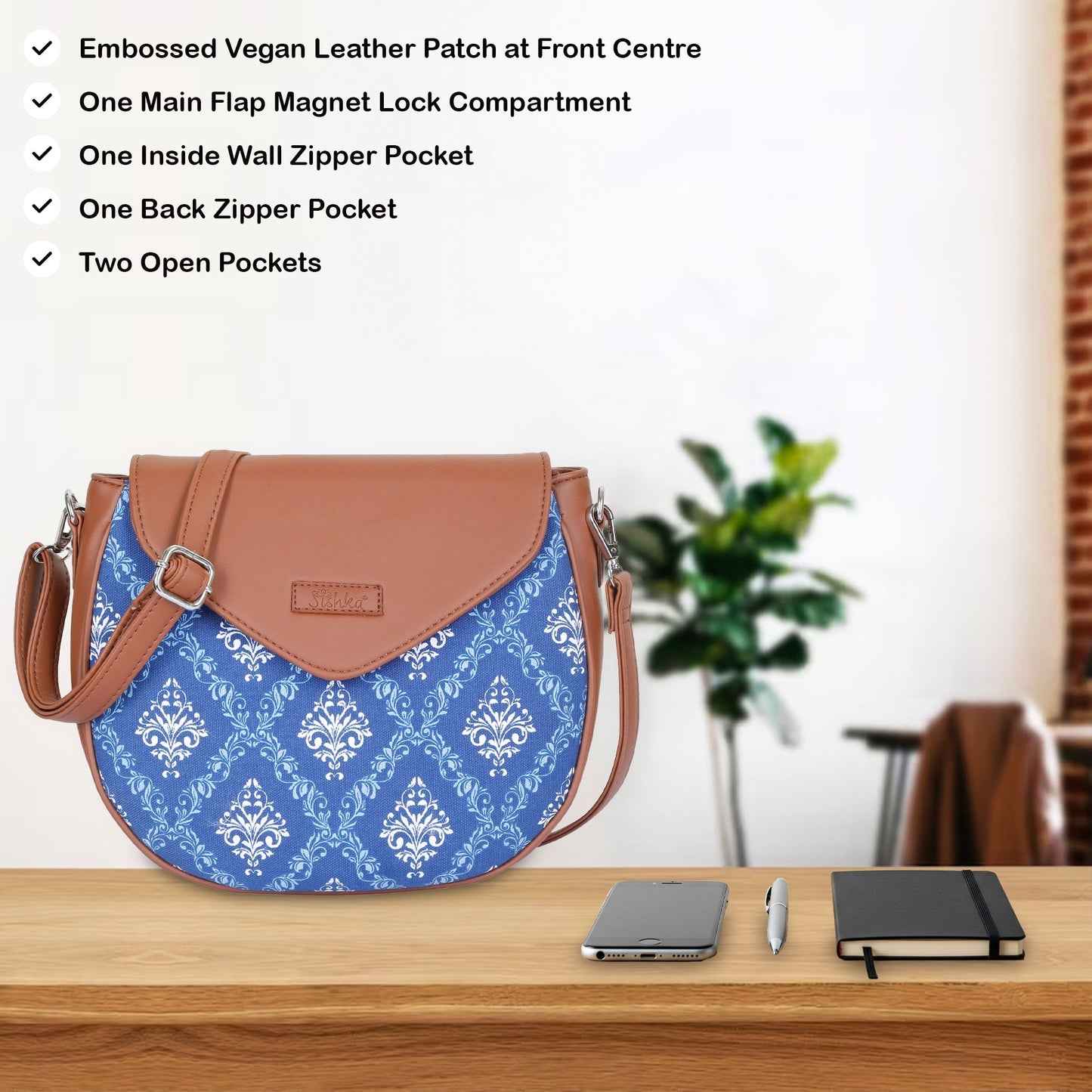 Women’s Blue Crossbody Bags with Vegan Leather Trim – Wholesale