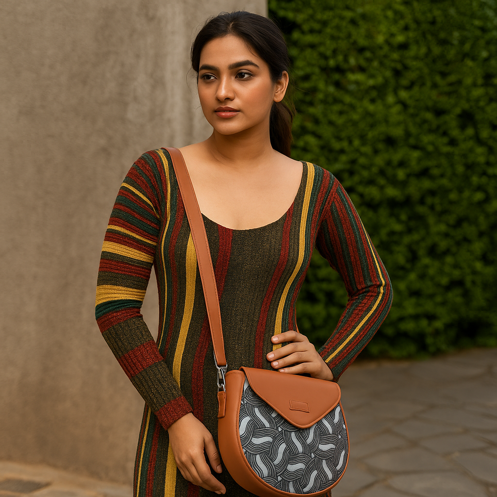 Olive Green Crossbody Sling Bag – Handcrafted Printed Purse with Strap