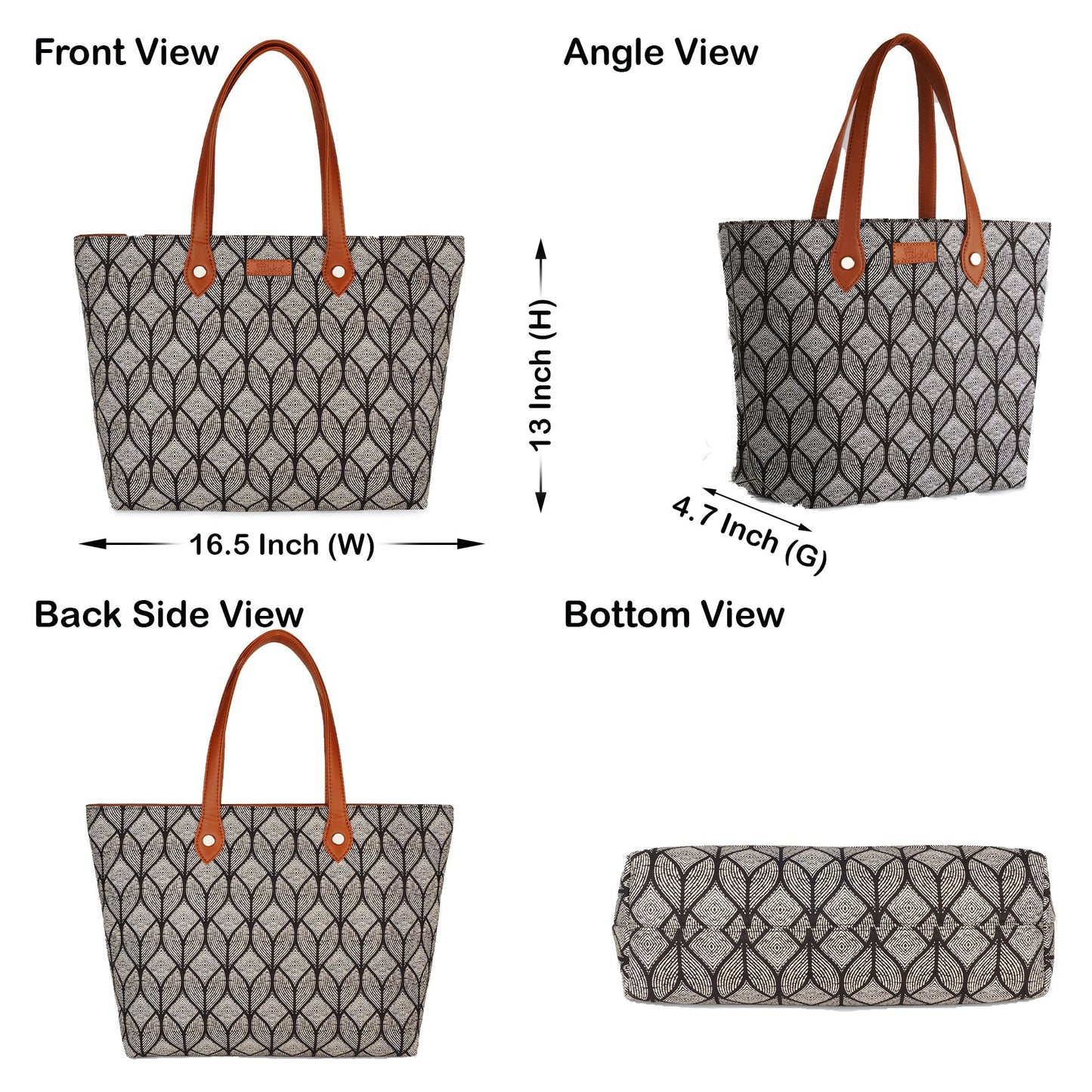 Monochrome Handcrafted Printed Tote Bag for Women – Shoulder Purse & Satchel