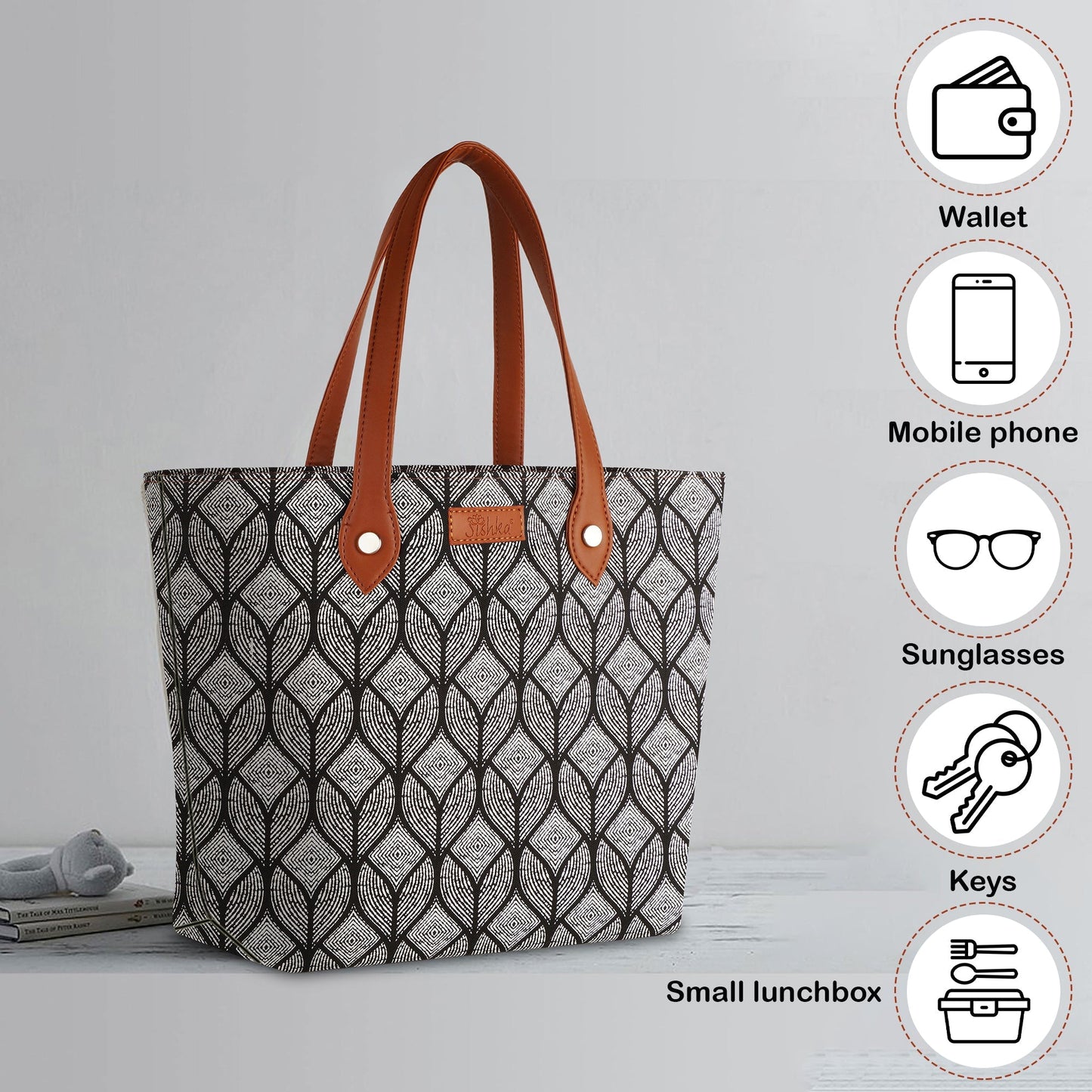 Monochrome Handcrafted Printed Tote Bag for Women – Shoulder Purse & Satchel