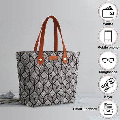 Monochrome Handcrafted Printed Tote Bag for Women – Shoulder Purse & Satchel