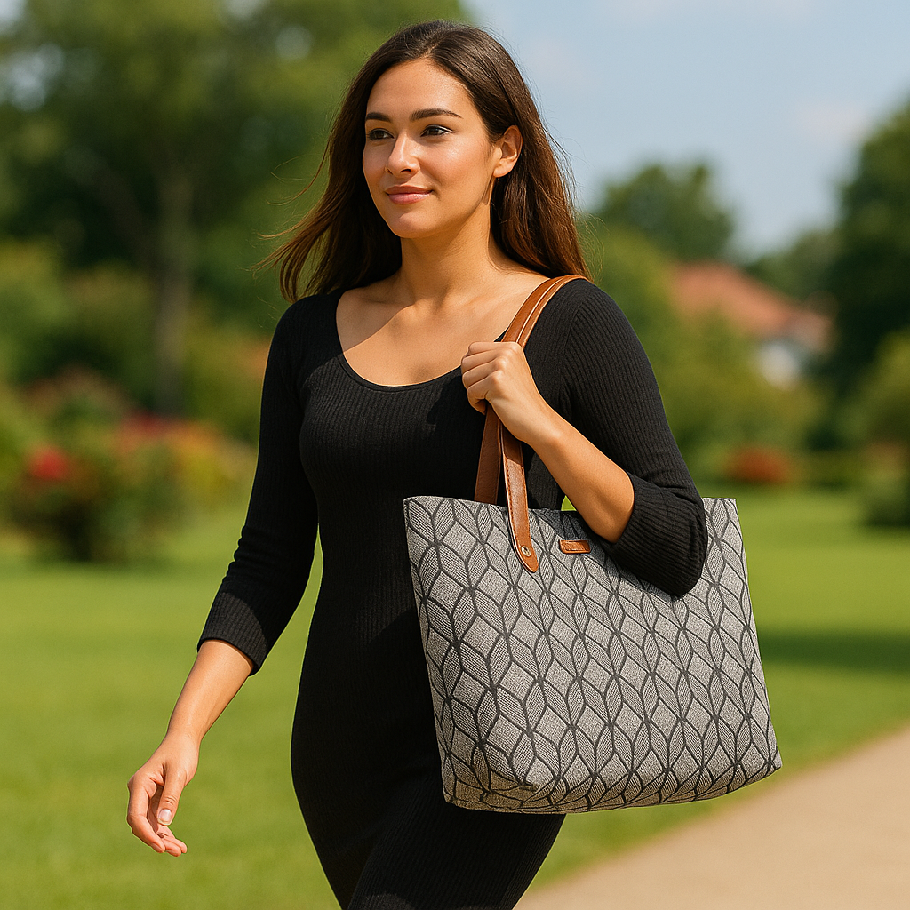 Monochrome Handcrafted Printed Tote Bag for Women – Shoulder Purse & Satchel