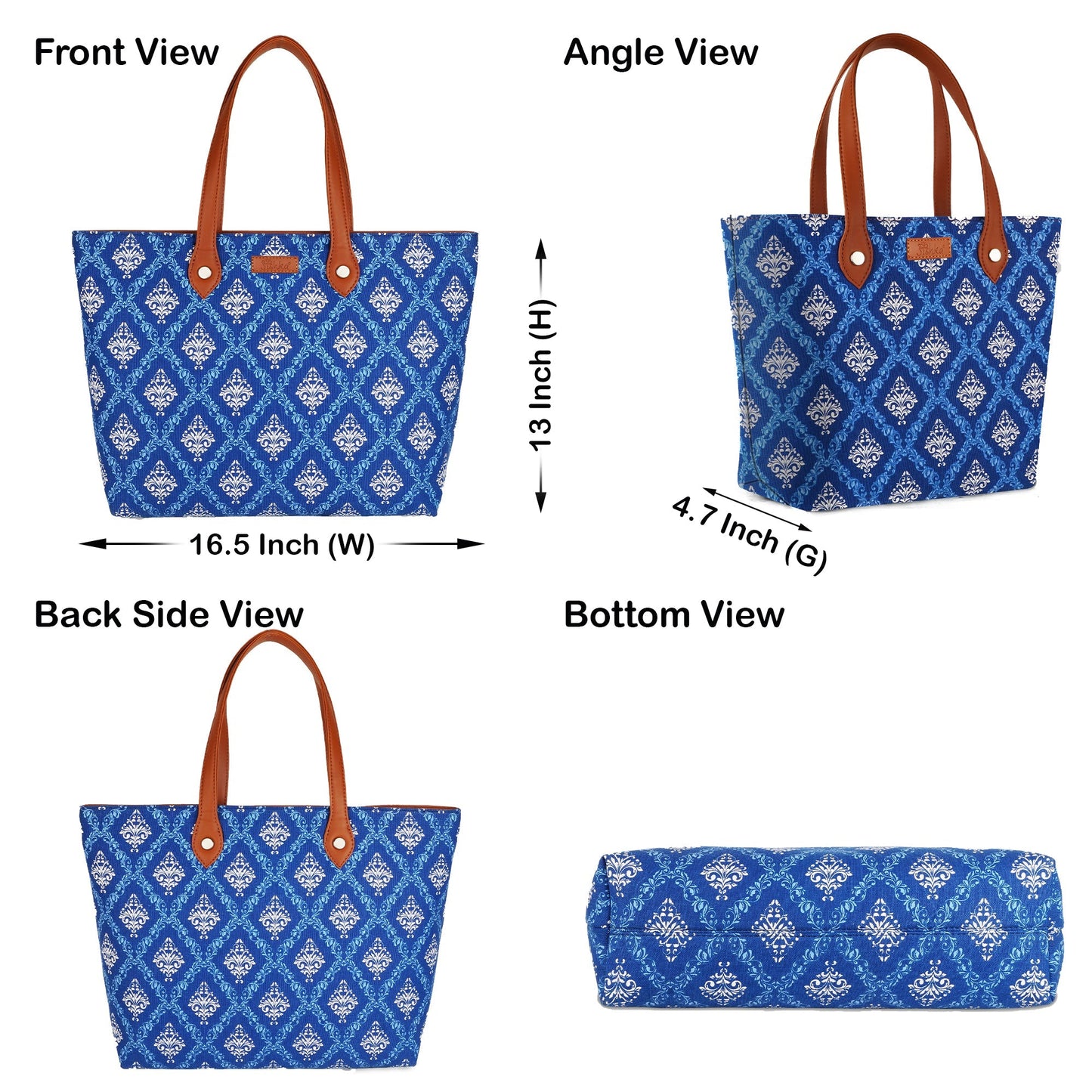 Blue Handcrafted Printed Tote Bag for Women – Chic Shoulder Satchel & Daily Purse