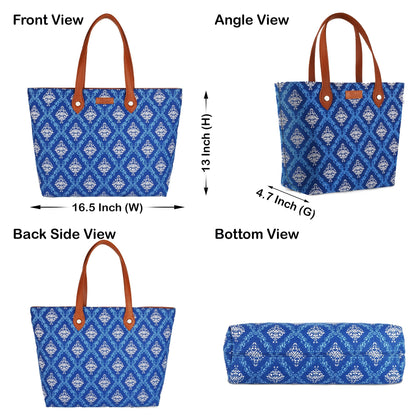 Blue Handcrafted Printed Tote Bag for Women – Chic Shoulder Satchel & Daily Purse