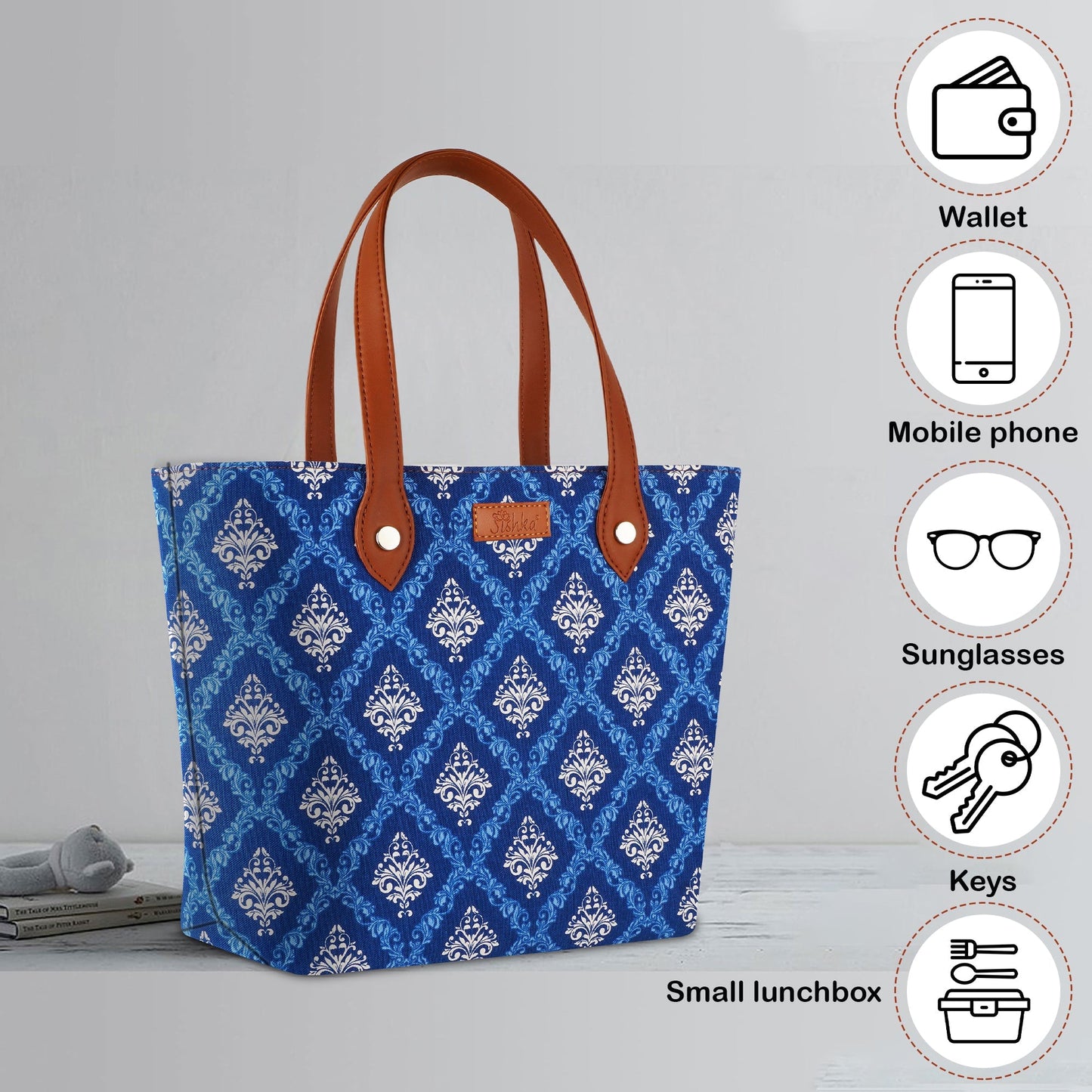Blue Handcrafted Printed Tote Bag for Women – Chic Shoulder Satchel & Daily Purse