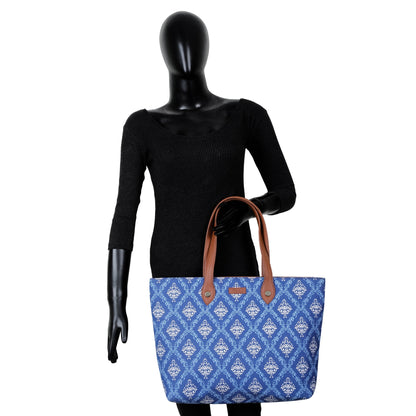 Blue Handcrafted Printed Tote Bag for Women – Chic Shoulder Satchel & Daily Purse