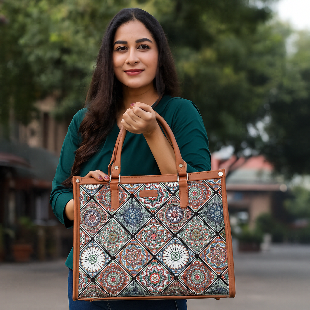 Multicolor Handcrafted Printed Laptop Bag – Satchel Purse for Women’s Daily Use