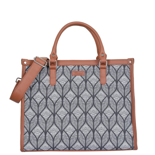 Monochrome Handcrafted Printed Laptop Bag – Elegant Shoulder Satchel for Travel & Work