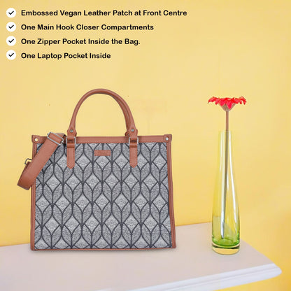 Monochrome Handcrafted Printed Laptop Bag – Elegant Shoulder Satchel for Travel & Work