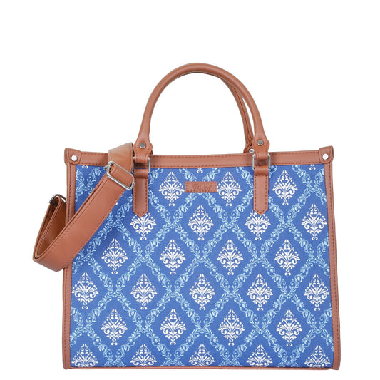 Blue Handcrafted Printed Laptop Bag – Shoulder Purse for Ladies’ Everyday & Office Use
