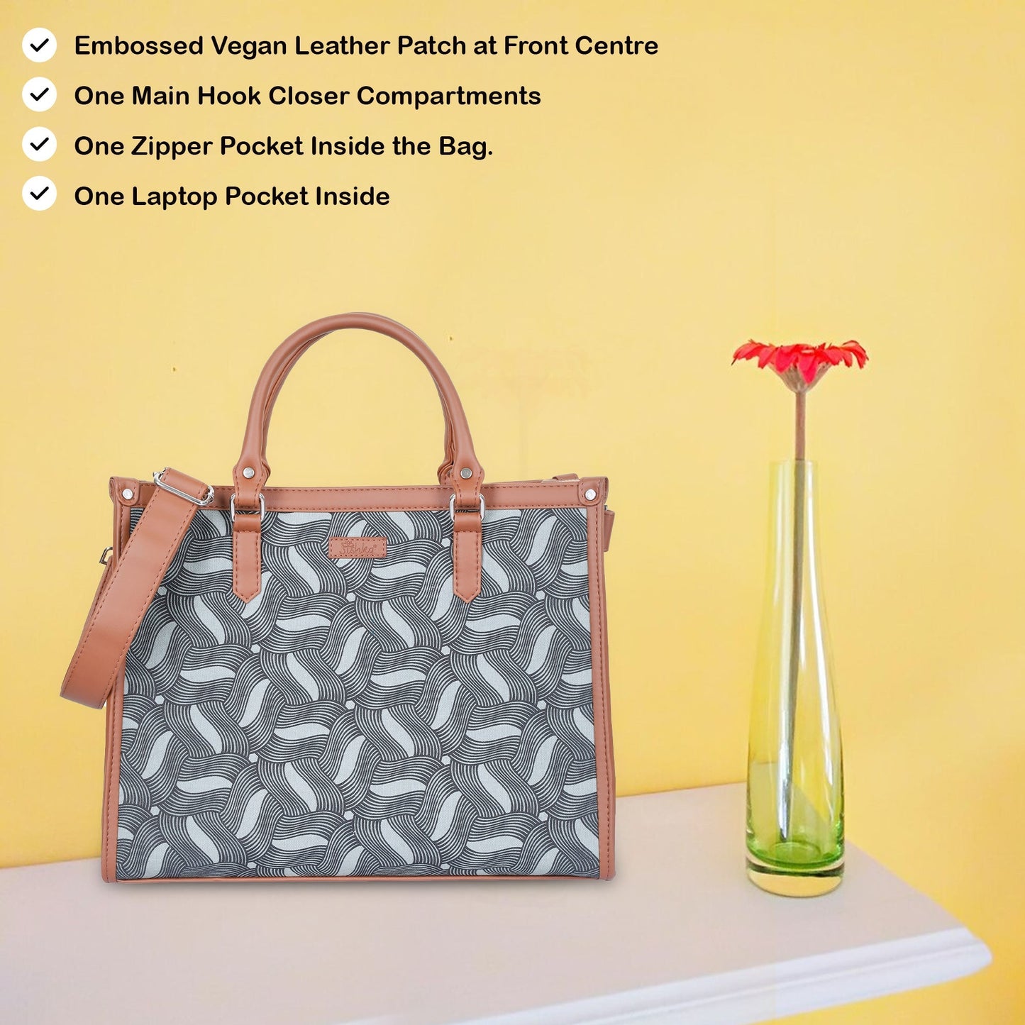Women’s Olive Handcrafted Printed Laptop Bag | Shoulder Satchel Tote for Office & Daily Use
