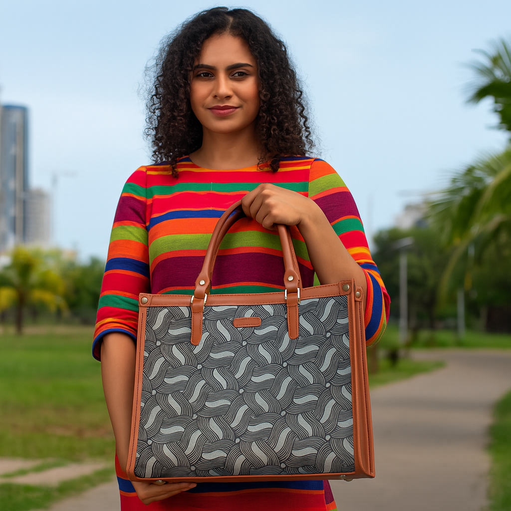 Women’s Olive Handcrafted Printed Laptop Bag | Shoulder Satchel Tote for Office & Daily Use