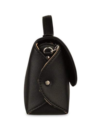 Black Vegan Leather Crossbody Sling Bag – Women’s Chain Strap Shoulder Handbag