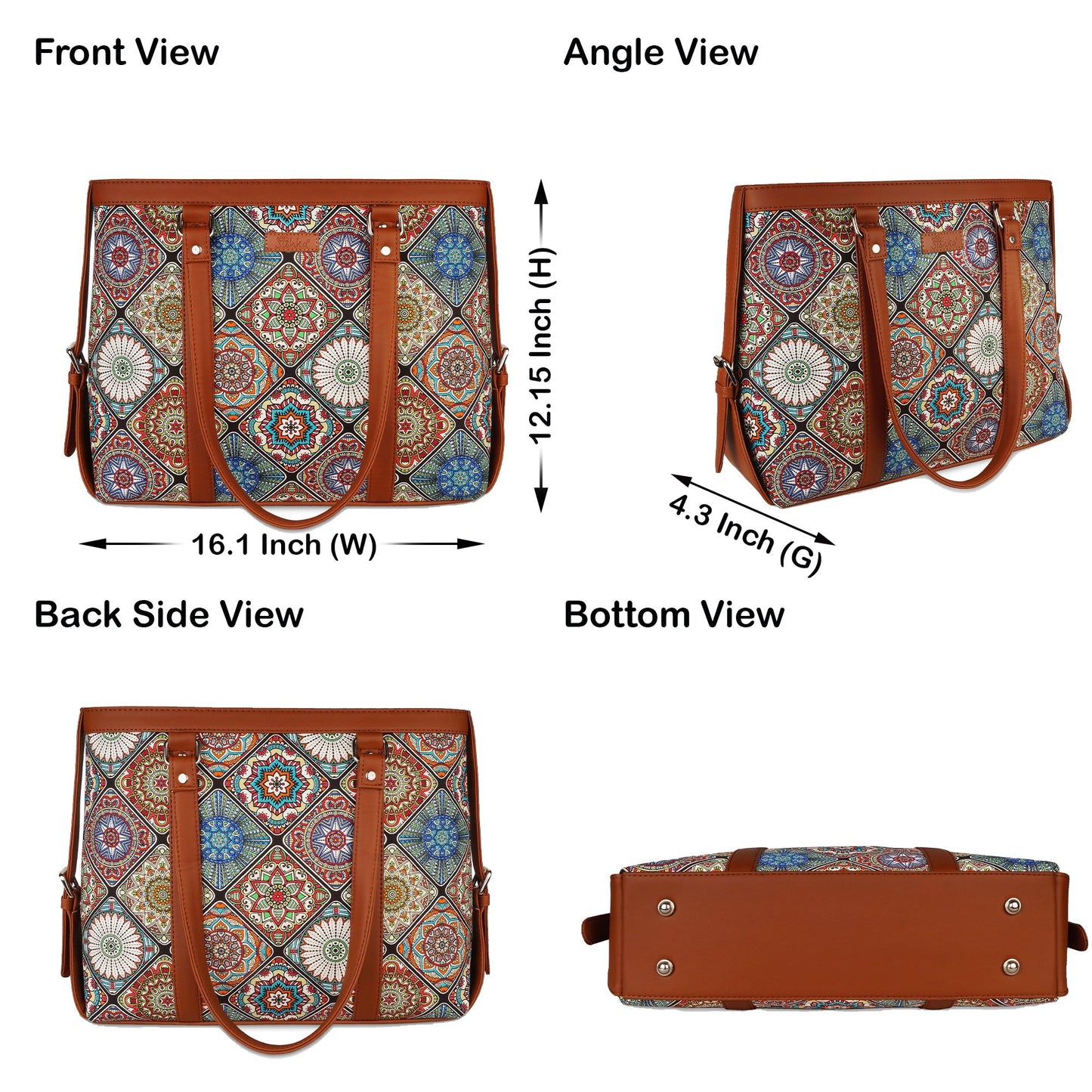 Multicolor Handcrafted Printed Laptop Bag for Women – Work Tote & Shoulder Carryall